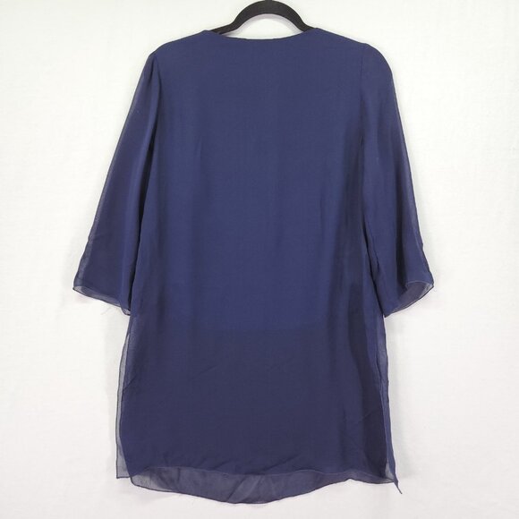 DOVIMA Paris Tunic Top Size Medium Blue Sheer 3/4 Sleeve Designer Blouse - Picture 2 of 12